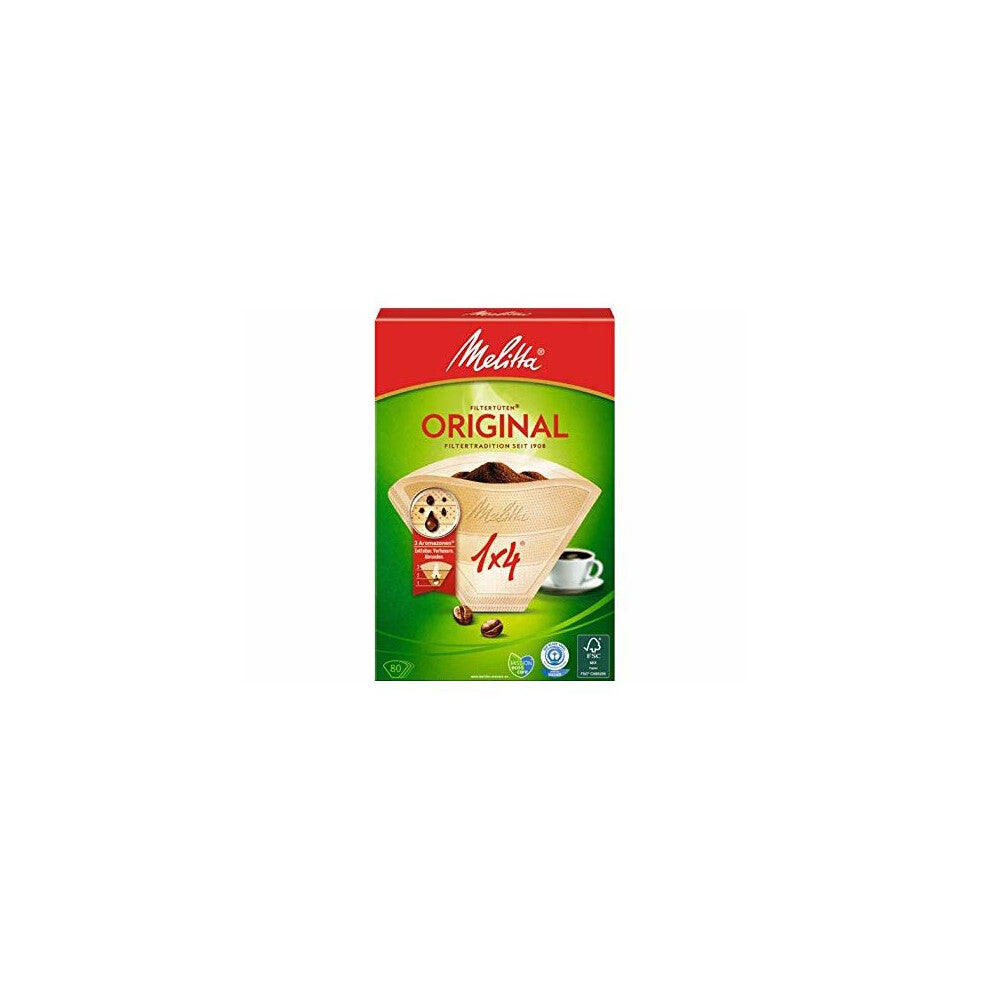 Melitta Original Coffee Filters Size 1x4, 80 Coffee Filters, For Filter Coffee Makers, Brown