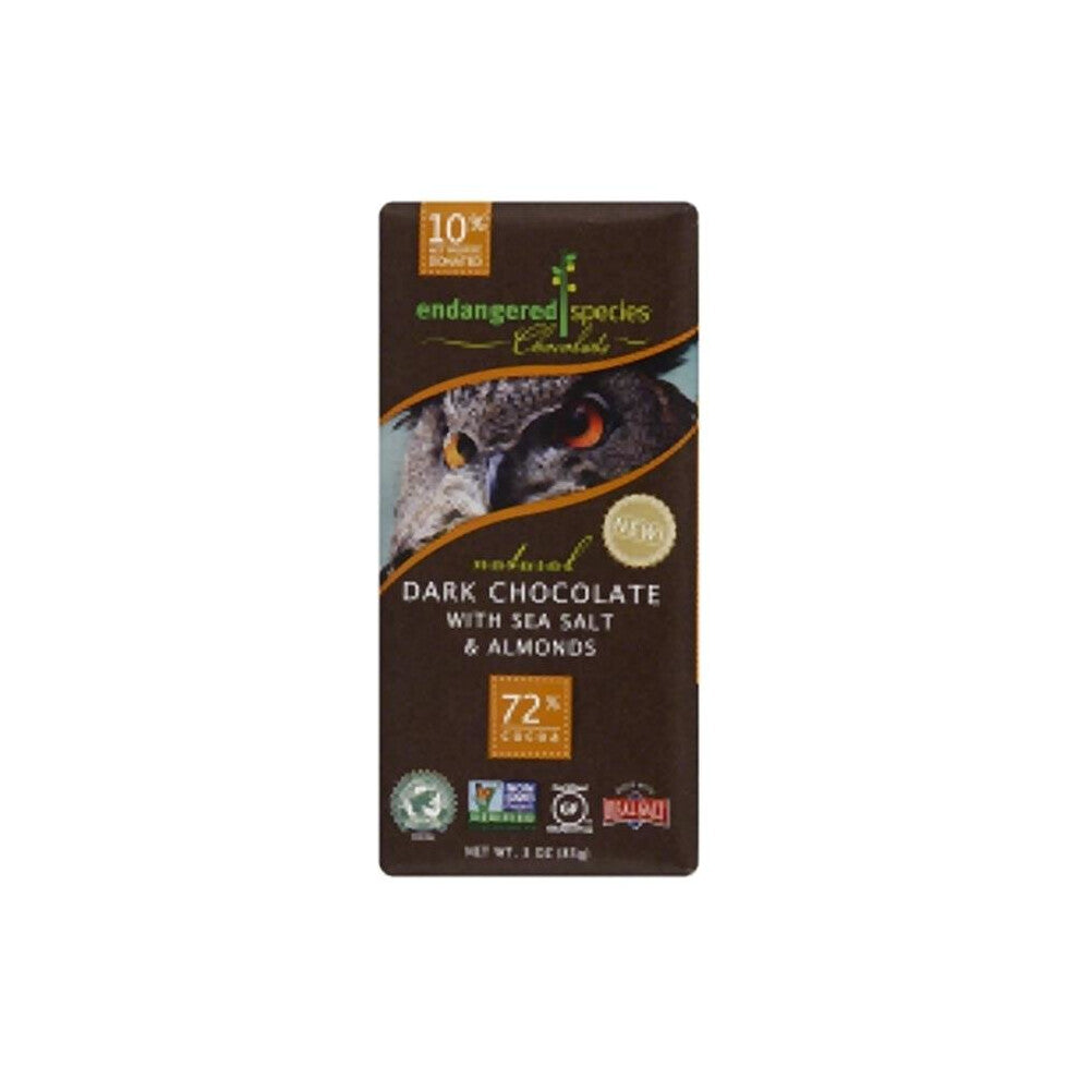 Endangered Species Natural Dark Chocolate With Sea Salt And Almonds Bar 3 Ounce (Pack Of 12)
