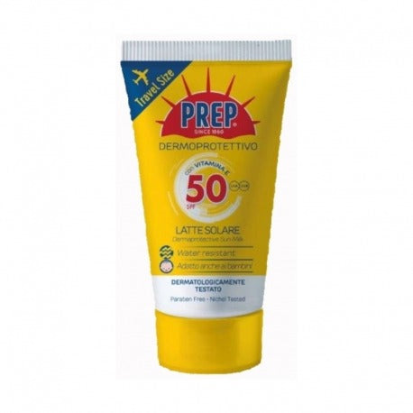 Prep Prep Leche solar dermoprotectora tamaño viaje FPS 50 con vitamina E resistente al agua 50 ml