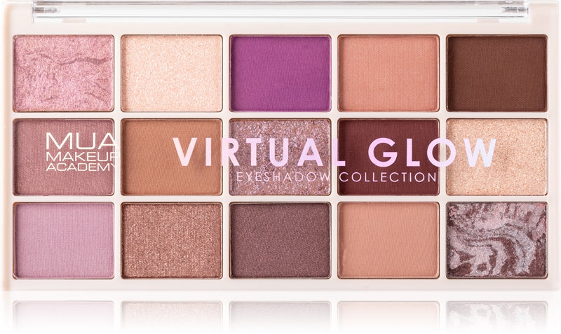 MUA Makeup Academy Professionelle Lidschattenpalette mit 15 Farbtönen, Virtual Glow Color, 12 g