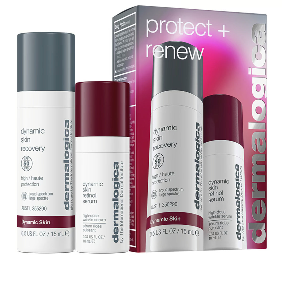 Beskyt + Forny sæt Dermalogica: Dynamic Skin Retinol Anti-Rynke Serum Til Ansigtet 10 ml + Dynamic Skin Retinol Anti-Rynke Serum Til Ansigtet SPF 50 1