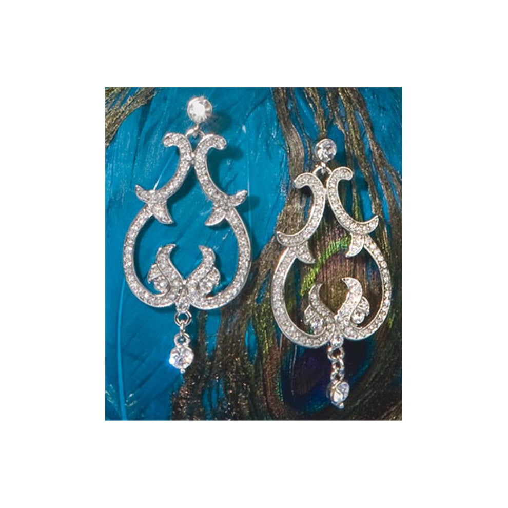Ivy Lane Design 56-2232 Jewelry- Chandelier- Scroll With Rhinestones- Earrings- Silver