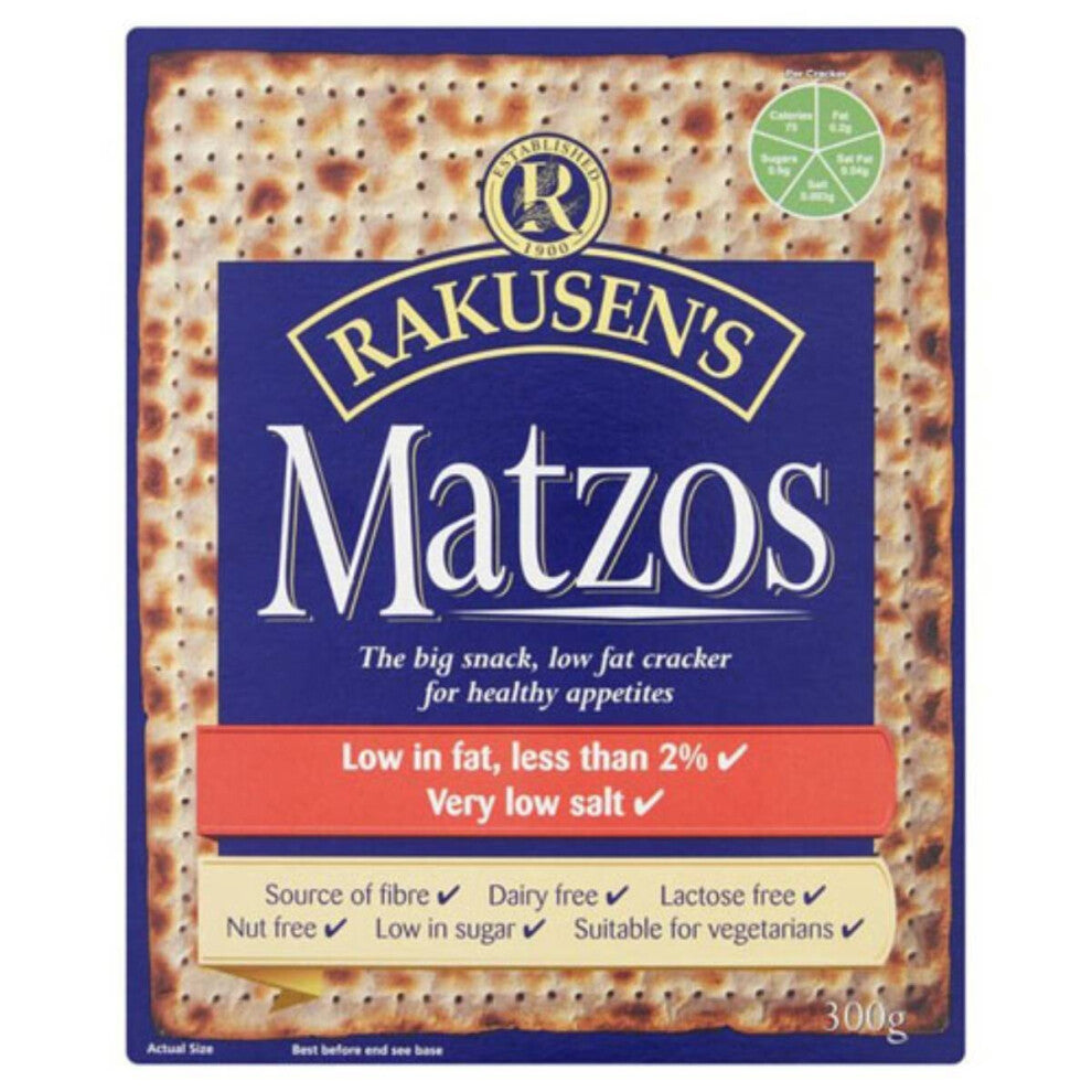 Rakusen Traditional Matzos 300g – Large, low-fat crackers under 2% fat, no added salt, nutty English winter wheat flavor