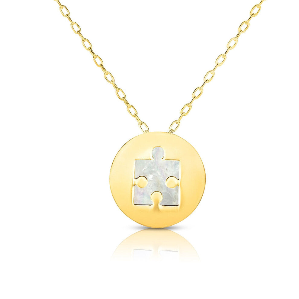 14K Yellow Gold Mother Of Pearl Puzzle Pendant Necklace, 16"