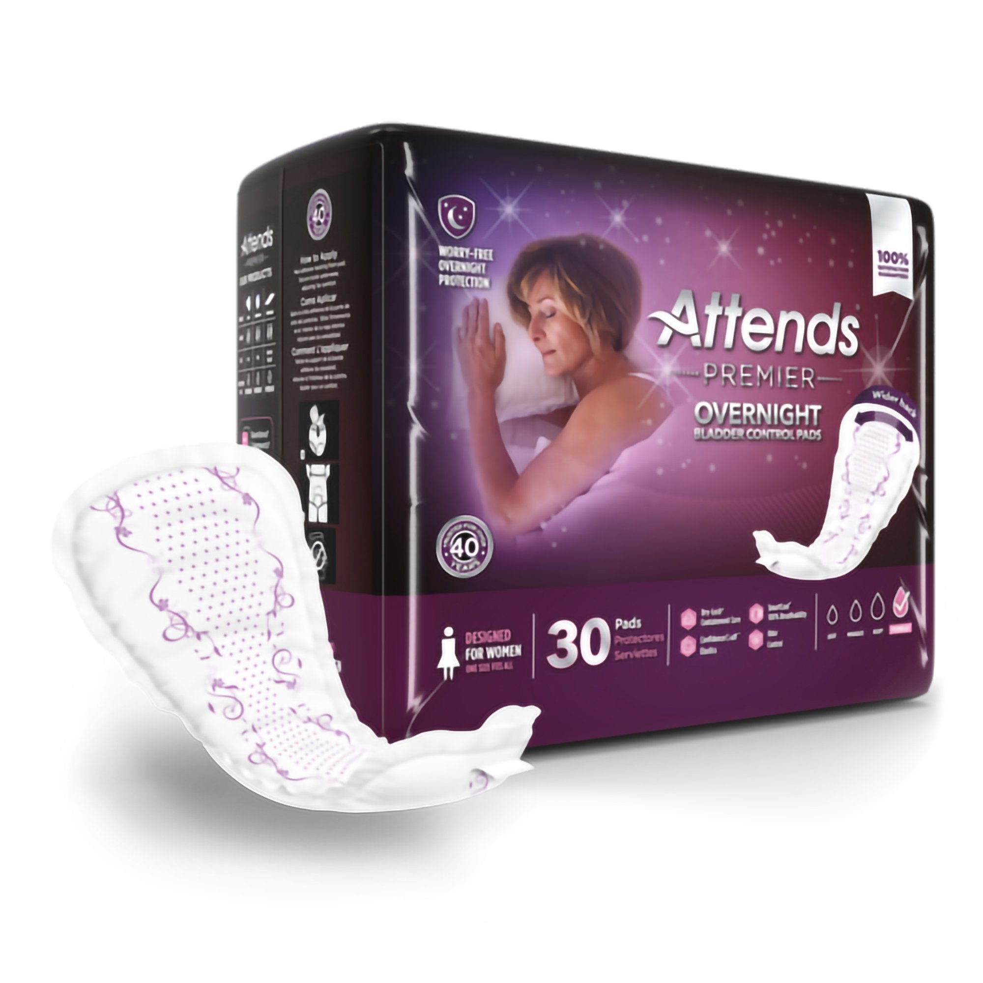 Attends Premier Overnight Bladder Control Pads, Bag of 30