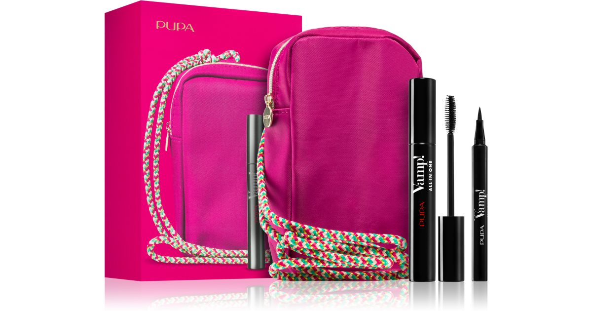 Pupa Vampir! All In One Eye Geschenkset 101 Schwarze Wimperntusche für voluminöse, lange und getrennte Wimpern 9 ml + Marker Eyeliner 1,1 ml
