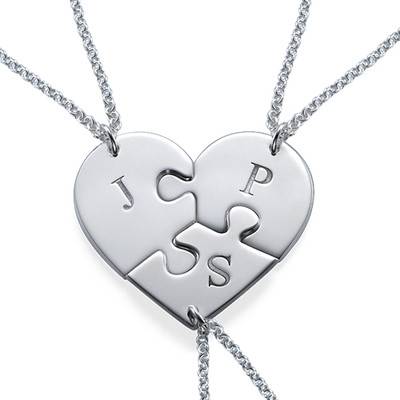 3 Piece Puzzle Necklace Set with Initials in Sterling Silver