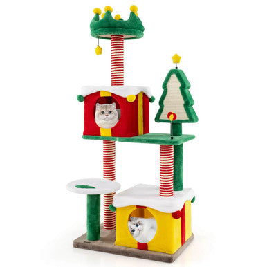 Christmas Cat Tree Tower for Indoor Cats with Scratching Posts & Carpet
