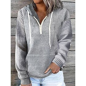 Women's Zip Up Hoodie Sweatshirt Hoodie Sweatshirt Pullover Solid Color Street Casual Front Pocket Quarter Zip Black White Pink Basic Hoodie Long Sleeve Top Mi