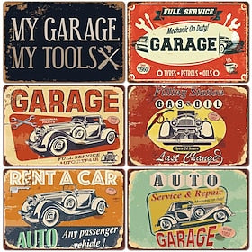 1pc garage metal tin sign, car vintage plaque decor, home decor, restaurant decor, bar decor, cafe decor, garage decor, wall decor, waterproof, dustproof20x30c