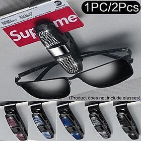 1 pc/2 pièces porte-lunettes de voiture multi-fonction porte-lunettes de voiture dans la voiture boîte à yeux cloutée de diamants pare-soleil porte-carte stone