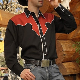 Christmas Mens Graphic Shirt Western Prints Turndown Red Outdoor Street Long Sleeve Clothing Apparel Fashion Streetwear Designer Casual Party Black And Cotton