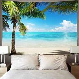 Large Wall Tapestry Art Deco Blanket Curtain Picnic Table Cloth Hanging Home Bedroom Living Room Dormitory Decoration Polyester Fiber Beach Series Coconut Tree