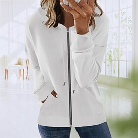 Women's Zip Hoodie Sweatshirt Pullover Sportswear Zipper Front Pocket Green Blue Purple Plain Sports Long Sleeve S M L XL XXL