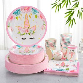 conjunto de suprimentos para festa de unicórnio 7/9 polegadas unicórnio rosa e padrão de flor pratos de papel descartáveis para festa pratos de papel para fest