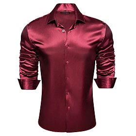 Men's Dress Shirt Wine Light Green Army Green Long Sleeve Turndown Spring Fall Wedding Going out Clothing Apparel