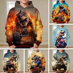 Boys 3D Dinosaur Hoodie Pullover Long Sleeve 3D Print Fall Winter Fashion Streetwear Cool Polyester Kids 3-12 Years Outdoor Casual Daily Regular Fit