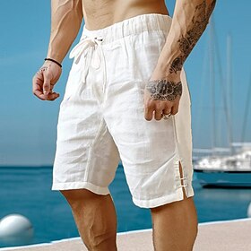 Herre Shorts Linneshorts Sommer shorts Strandshorts Snørelukning Elastisk Talje Vanlig Åndbart Knælængde Yoga  Danse Sko Strand Hawaiiansk Afslappet Sort Hvid