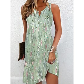 Women's Tank Dress Print Button Print Split Neck Mini Dress Daily Date Sleeveless Summer Spring