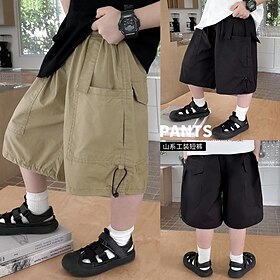 Infantil Para Meninos Calção Côr Sólida Secagem Rápida Respirável Macia Calção Ao ar livre Esportes Diário Preto Caqui