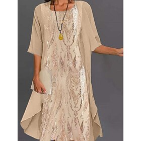 kvinders todelt kjolesæt skiftekjole swingkjole udendørs date mode elegant print maxi kjole rund hals 3-4 længde ærmer blomstret løs pasform khaki efterår forå