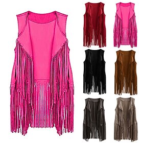 Rétro Vintage Années 60 Années 70 Disque Gilet en daim Hippie Disque Femme Fille Franges Noël Utilisation Fête - Soirée Mascarade Gilet