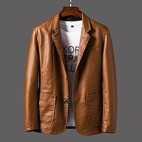 Homens Blusão de couro falso Casaco de ervilha Blazer Ao ar livre Roupa Diária Quente Botão Bolsos Outono Inverno Tecido Moda Roupa de rua Lapela Padrão Vinho