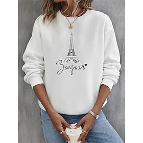 Dames Sweatshirt Bordeauxrode hoodie Stoppen 100% katoen Grafisch Brief Straat Casual Zwart Wit Geel Vintage Basic Ronde hals Lange mouw Bovenkleding Micro-ela