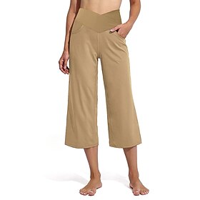 Women's Capri Pants Flares Pocket High Waist Yoga Gym Workout Pilates Capri Pants Black Burgundy Dark Navy Sports Activewear Stretchy Loose Fit