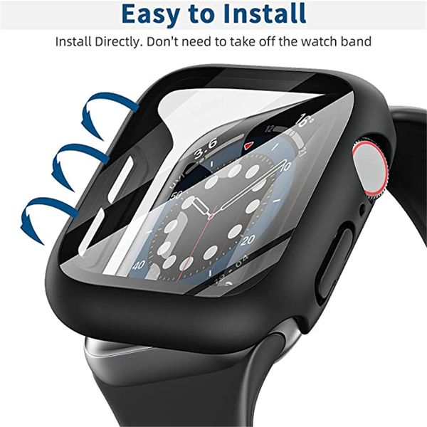 360 Full Screen Protector Cases iWatch 38mm 42mm 40mm 44mm Bumper Frame PC Hard Case With Tempered Glass Film For watch series Cover without