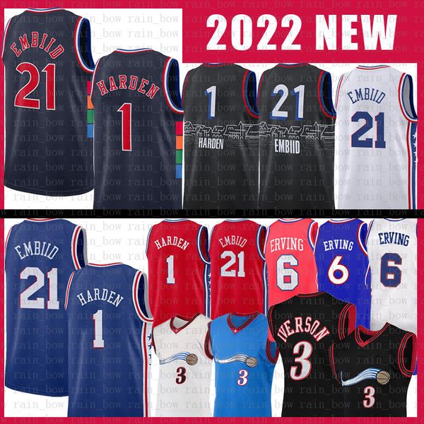 Joel Embiid Basketball Jerseys Throwback James Harden Vintage Jersey Allen Iverson Julius Erving Mens Shirts S-XXL 1 21 3 6