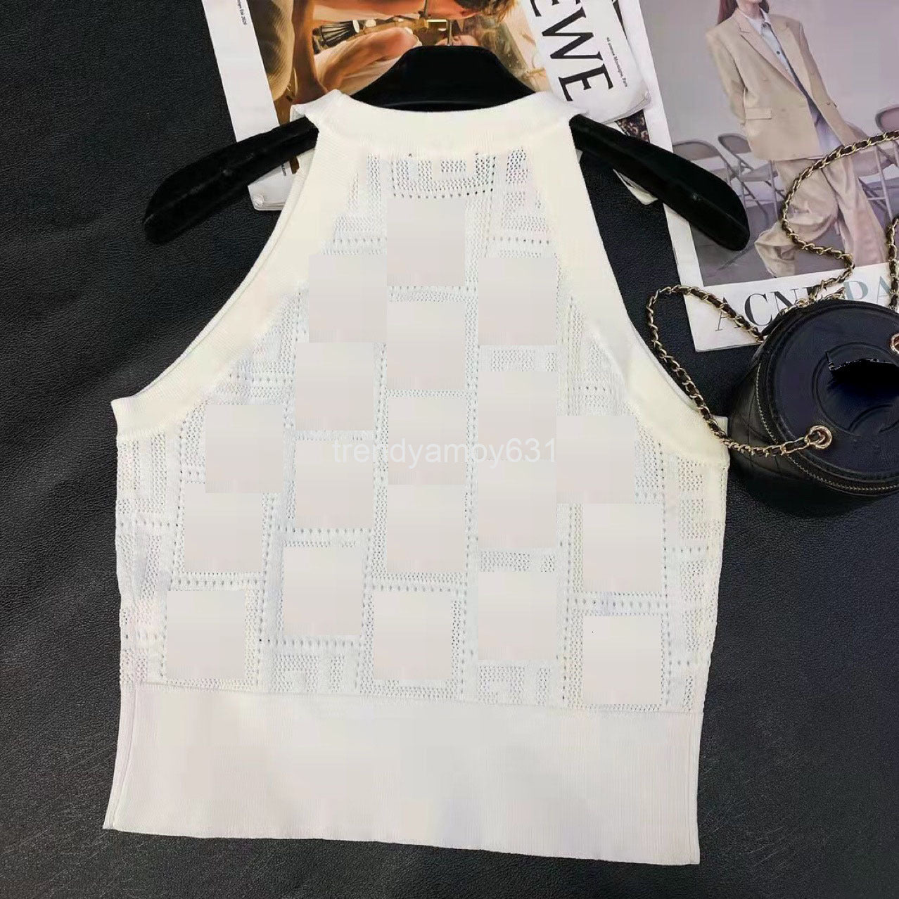 Women&#039;s Tanks & Camis White letter hollowed out hook flower sleeveless Knitted Top spring temperament short slim vest