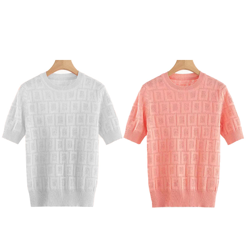 Women&#039;s Short sleeve Sweater Designer Shirt Cardigan clothing knitting hollowed out spring summer letter high fashion products lapel clothes Pu