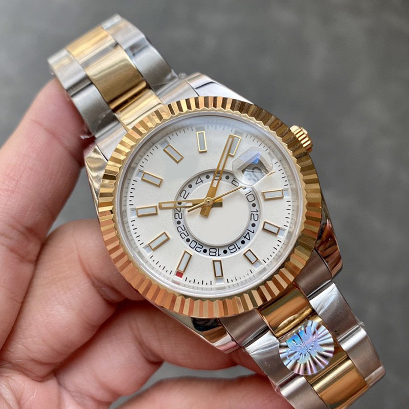 gold men&#039;s watch 40mm blue dial SKY automatic mechanical Wristwatches sapphire mirror stainless steel strap single rotating Multifunctional Mor