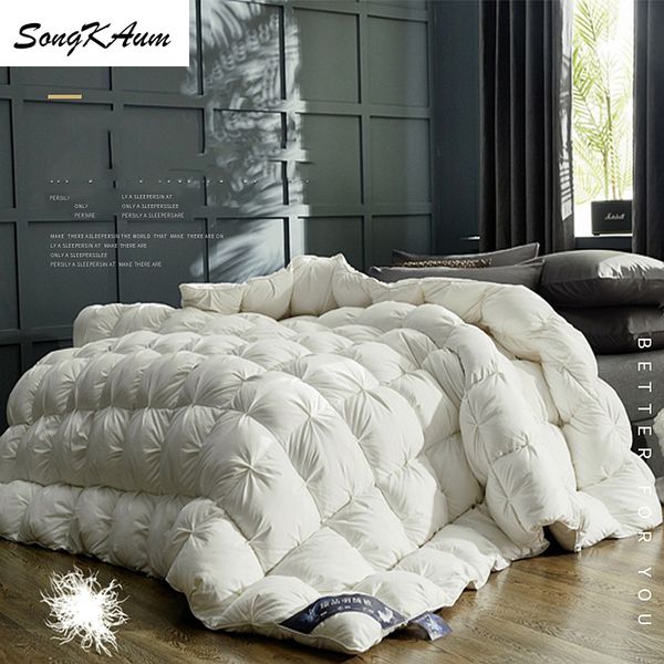 SongKAum 100 % White Goose-Duck Down Quilt High quality Five-star el Twist Flower Duvets Comforters 100% Cotton Cover