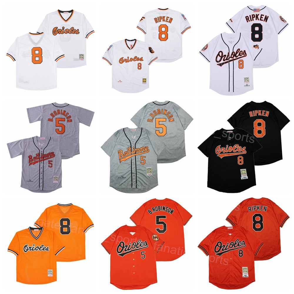 Vintage Baseball Jersey 1966 1981 1989 Retro 8 Cal Ripken 5 Brooks Robinson Black White Grey Orange Stitched Pullover Cooperstown Cool Base Retire 1