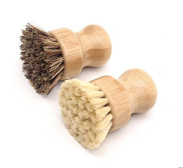 Round Wood Brush Handle Pot Dish Household Sisal Palm Bamboo Kitchen Chores Rub Cleaning Brushes Cepillos De Limpieza De Cocina De Bambu
