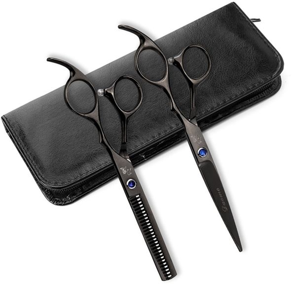 2pcs-set Professional 6 Inch Hair Cutting Scissor Leather Bag Stainless Steel Barber Salon Thinning Tools for Hairdressing 220317