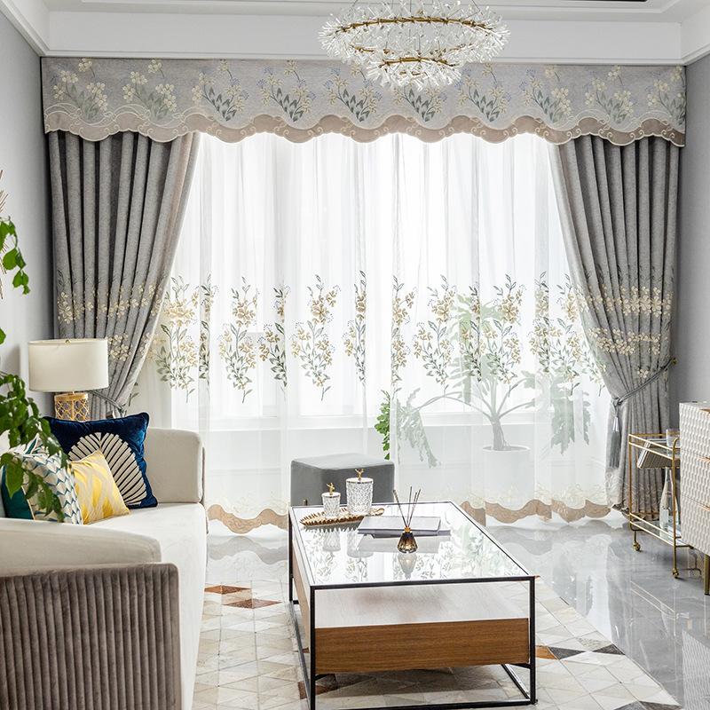 Curtain & Drapes Modern European Style High Quality Fresh And Simple Light Luxury Embossed Embroidered Printing Curtains For Living Room Bed