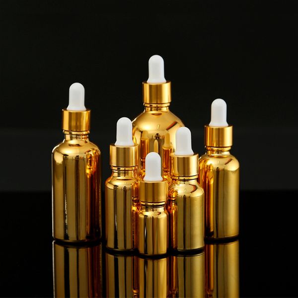 50pcs 5-100ml Dropper Bottles Gold Pipette Bottle Glass Essential Oil Bottle Refillable Vial for Massage Aromatherapy Perfume
