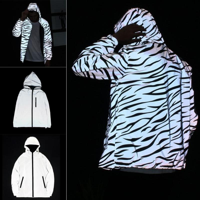 Men&#039;s Jackets Men Hooded Jacket Fluorescent Windbreaker Male Clothing 2022 Casual Reflective Hip Hop Coat Outerwear Streeetwear