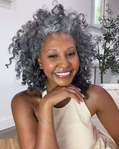 Wraps African American Human Hair Ponytail Silver Grey Pony tail Extension Hairpiece Clip on Gray Afro Curly bun updo chignon Hairstyles 120