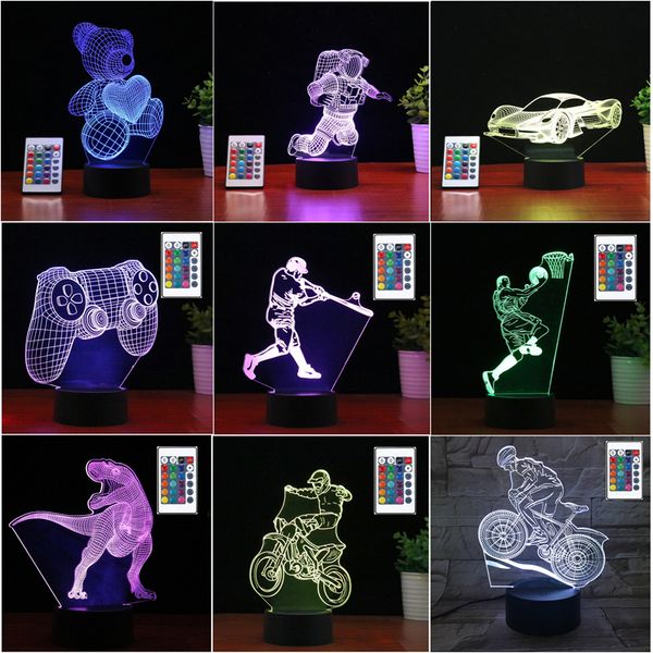Lights 3D led lights Remote Control 16 Color Changing Touch Night Light Acrylic Plates Multi Shape optical illusion Base lamp Atmosphere Nov