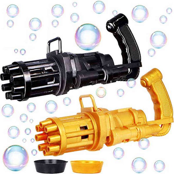 Kids Automatic Gatling Bubble Guns Toy 8-Holes Electric Bubble Machine for Outdoor Summer Children Toys Boys Girls Bath Toys Y220725