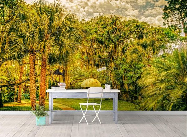 3D wallpaper mural European and American retro forest tropical plants wallpapers living room bedroom lounge papel de parede decor stickers d