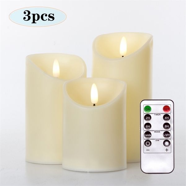 3Pcs-Set Remote Control LED Flameless Candles Battery Realistic 3D Dynamic Flame Candle Lights Led Tea Lights Home Decoration 220510