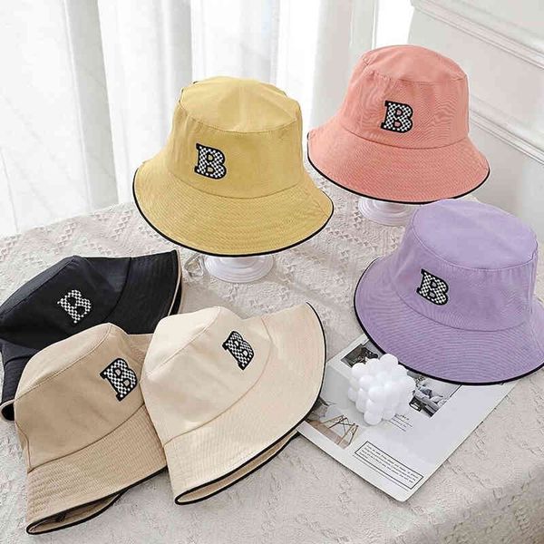 Hats Fisherman Female Spring and Summer Candy Color Sunscreen Korean Checkerboard b Letter Versatile Tidal Bucket Basin Male
