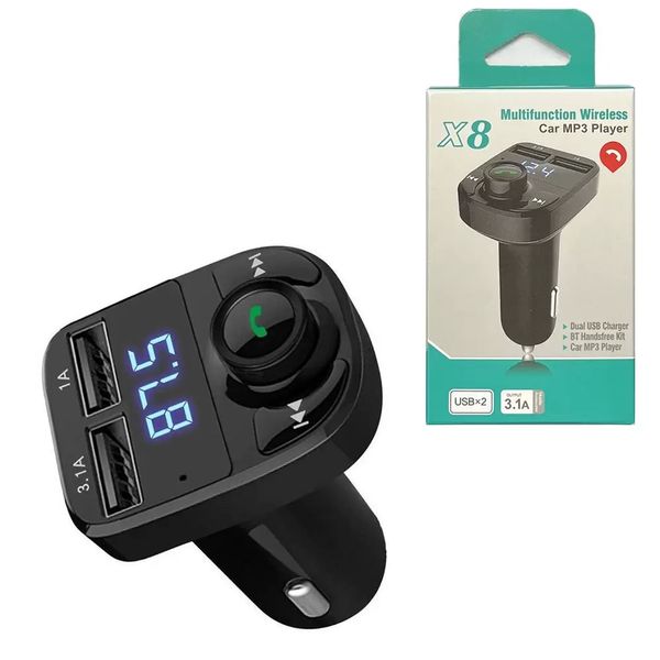 X8 FM Wireless Transmitter Charger Aux Modulator Bluetooth Handsfree Car Kit Audio MP3 Player 3.1A Charge Dual USB Chargers For iPhone 13 12