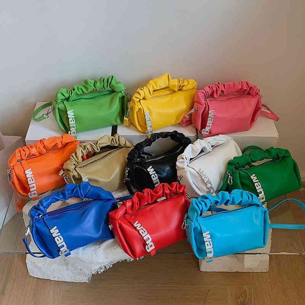 Handbags Bags Mini Girl&#039;s Small Bag 2022 Spring Candy Color Wrinkled Hand-held Square Fashion Soft Leather Pillow