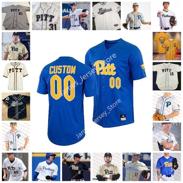2022 NCAA Custom Stitched Pitt Panthers Baseball Jersey Isaac Mattson 34 T. J. Zeuch 11 Matt Wotherspoon 14 Joseph Harvey 12 Kevan Smith Chr